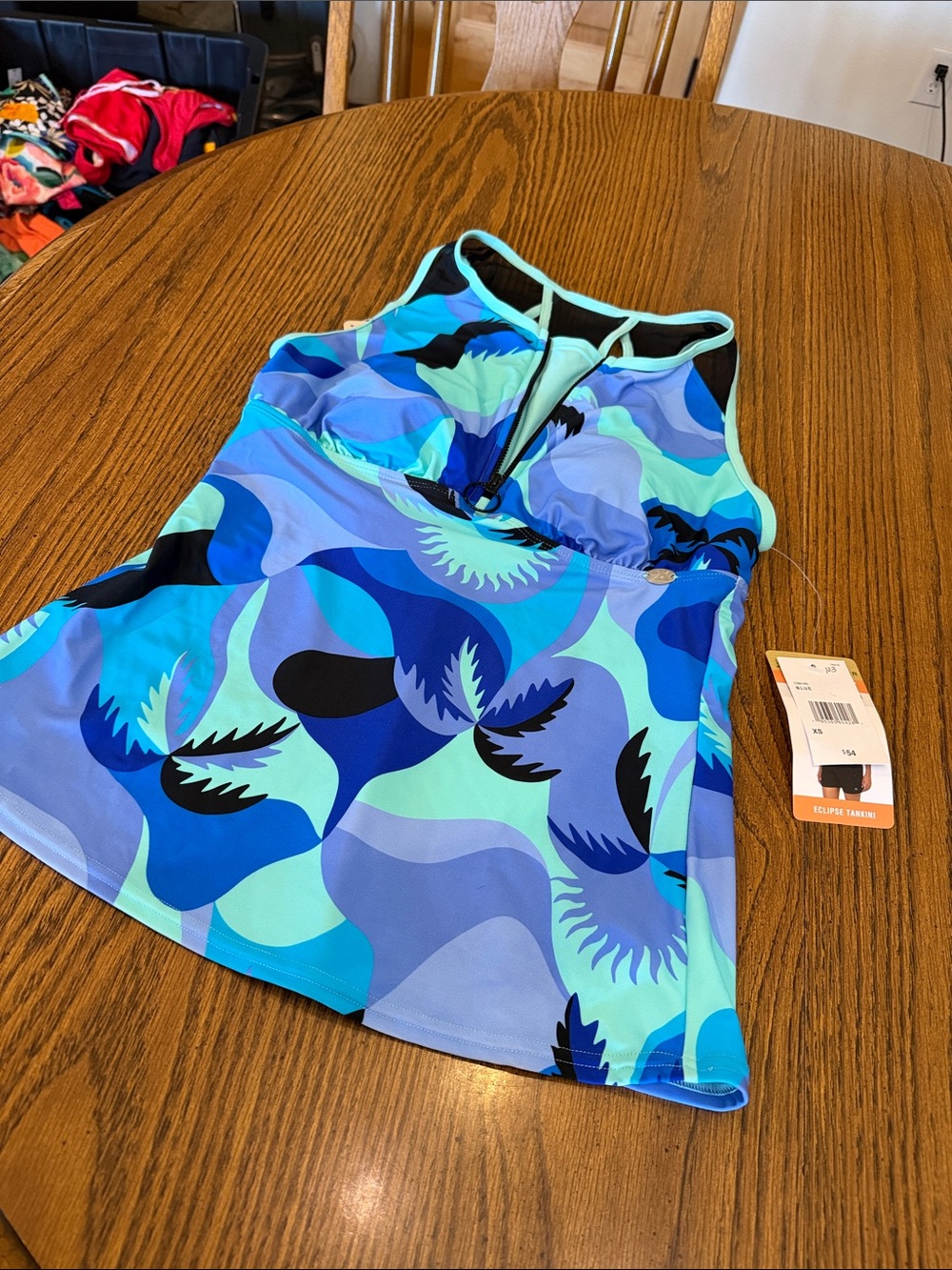 ZeroXposur Women's Blue Teal Patterned Tankini Top